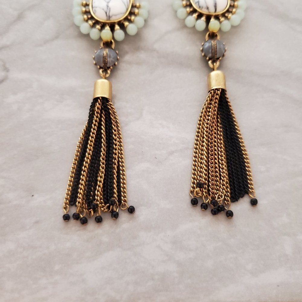 ✨ Stella and Dot Turquoise Marble Chain Tassel Totem Statement Earrings ✨ - Picture 5 of 11